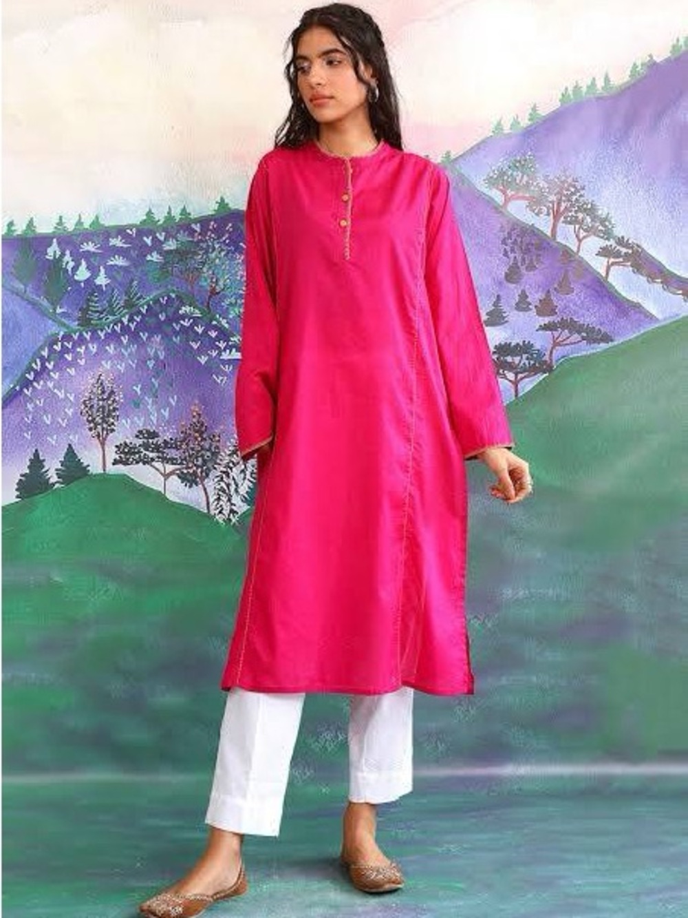 Generation Woman Size 12 Magenta Pink Speckled Kurta Top Hand Stitched Detail